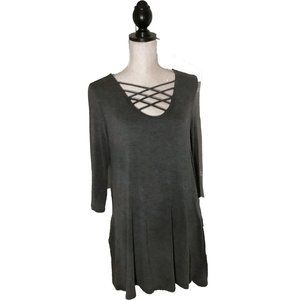 Cozy Charcoal Gray Crisscross Dress with Pockets! Med